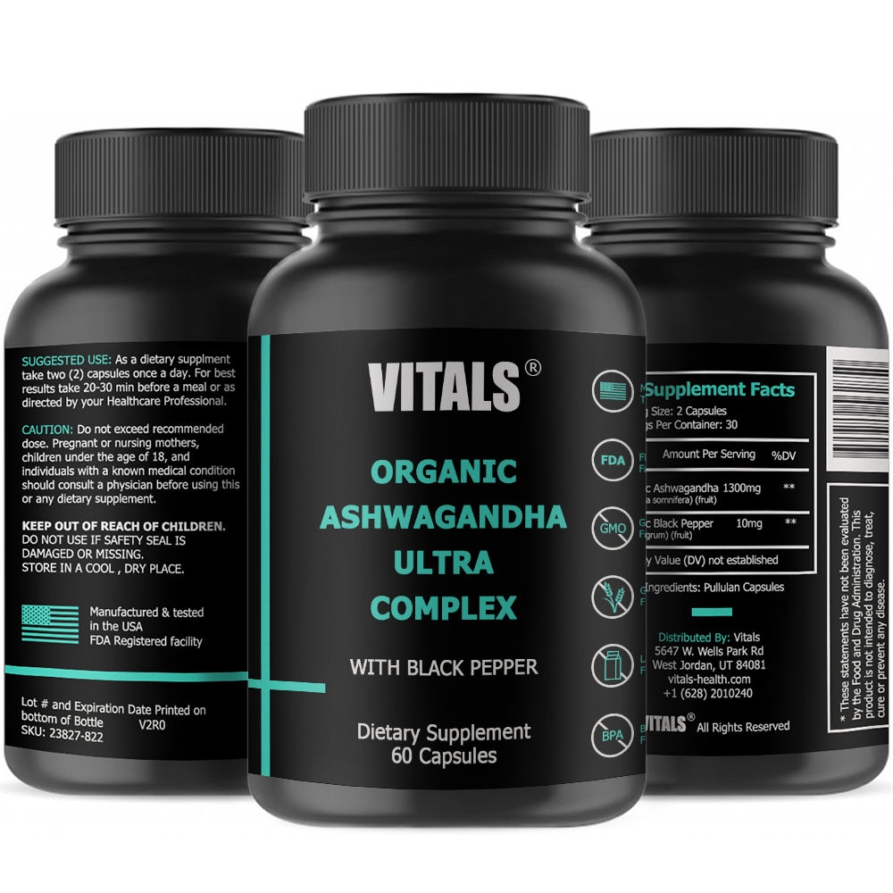 Organic Ashwagandha Capsules 1300 mg - Best Anti-Anxiety & Stress Relief Formula